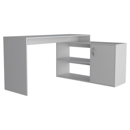 Tuhome Axis Modern L-Shaped Computer Desk with Open & Closed Storage, White ELB6593